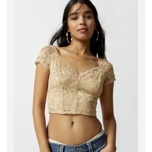 Urban Renewal Brown Tan Lace Crop Top Small NWT